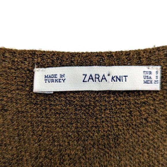 Zara Knit Dress Women's Size Small Green High Slit Sweater V-Neck - Picture 5 of 7